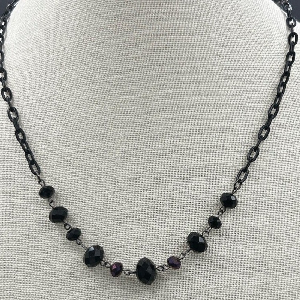 Vintage Black Beaded Chain Necklace Gothic Minimalist 21in